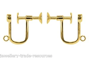 9ct YELLOW GOLD EARRING WIRES SCREW CLIP ON 3mm Flat Stud with dropper fitting - Picture 1 of 1