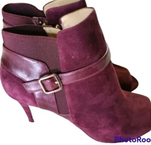 Marc Fisher Shimmee Size 11 Burgundy Suede Open Toe Buckle High-Heel Ankle Boots - Picture 1 of 7