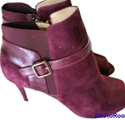 Marc Fisher Shimmee Talla 11 Borgoña Gamuza Punta Abierta Hebilla Tacón Alto Botines Foto 1 de 4