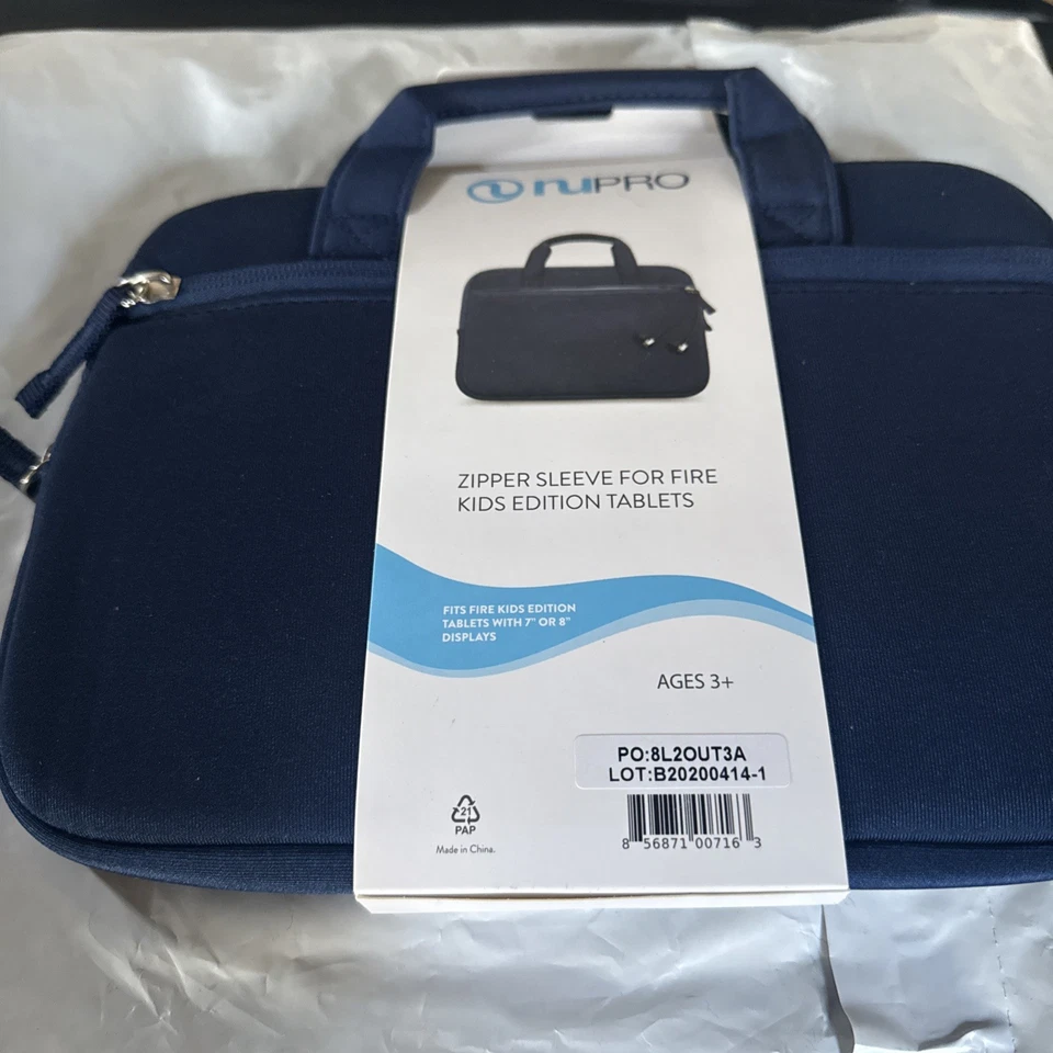 NuPro Zipper Sleeve Tote for Fire Kids Edition Tablets Blue 7" or 8" Displays - Image 1 of 4