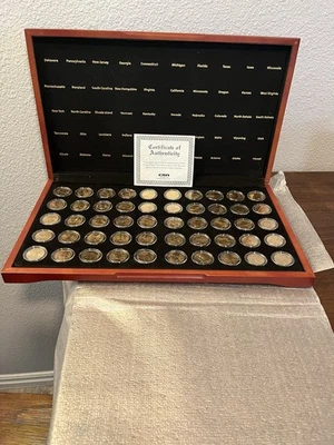 24 K Plated Quarter Set 1999-2008 Uncirculated in Wooden Box With COA - Image 1 of 4