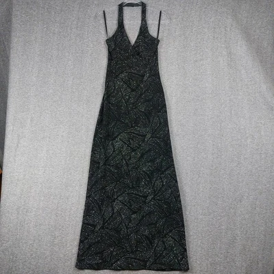 MODA BUG MUJER VINTAGE Y2K NEGRO BRILLO HALTER MAXI VESTIDO DE NOCHE FORMAL M Foto 1 de 4