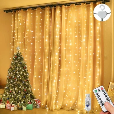 Curtain Fairy Lights, 3m×3m 300LED Fairy Lights with 8 Modes Remote Control T... - Image 1 of 4