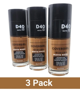 3 Covergirl Trublend Matte Made Liquid Foundation D-40 Deep Bronze 12-hr Dúo - Image 1 of 3