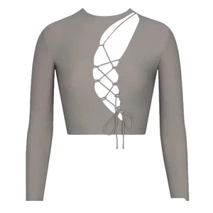 SKIMS Cut Out Lace-Up Super Cropped Top Athleisure Plus Chrome Gray Size 4X NEW - Picture 1 of 14