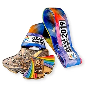 Osaka Marathon Medal 2019 Finisher Commemorative Castle Mascot Memorabilia Japan - Picture 1 of 12