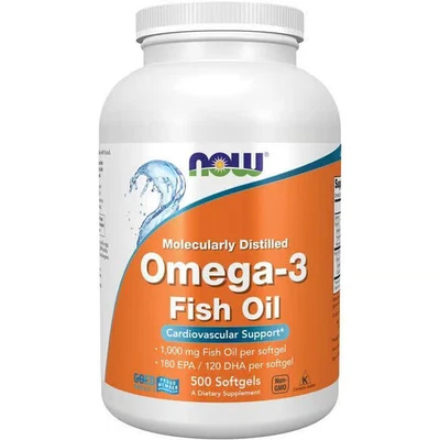 Aceite de pescado Omega-3 destilado molecularmente NOW Foods 1.000 mg 500 Sgeles Foto 1 de 2