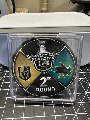 2018 Stanley Cup 2nd Rd Las Vegas Golden Knights v San Jose Sharks Souvenir Puck - Image 1 of 2