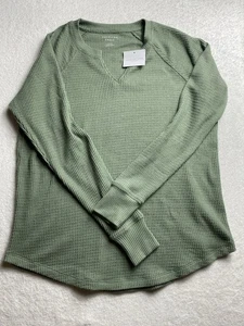 Camisa de manga larga tejida gofre American Eagle para mujer pequeña verde térmica nueva con etiquetas - Imagen 1 de 8