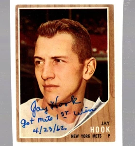 Autographed Jay Hook Got Mets 1st Win 4/23/62 added 1962 Topps Mets signed - Picture 1 of 1