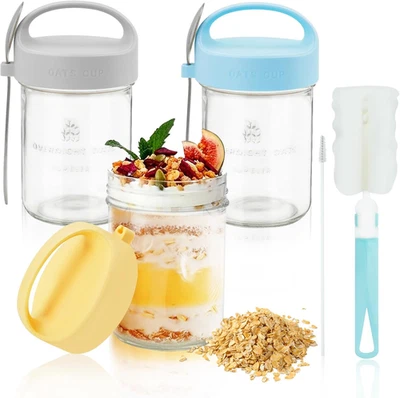 3 Stück Overnight Oats Gläser Müslibecher to Go Löffel Overnight Oats Behälter G - Bild 1 von 4