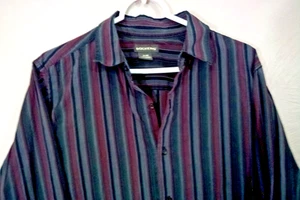 Dockers Men's Button Up Long Sleeve Shirt Marroon Black Stripe Sz XL 100% Cotton - Picture 1 of 6
