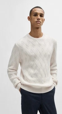 SUÉTER REGULAR FIT LANA HUGO BOSS CON ESTRUCTURA DE PUNTO GRANDE BLANCO NUEVO CON ETIQUETAS Foto 1 de 4