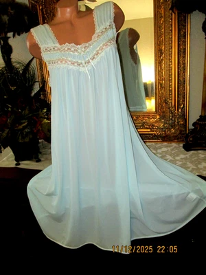 Miss Elaine Silk Essence Lingerie Light Blue White Lace nylon nightgown gown XL - Image 1 of 4