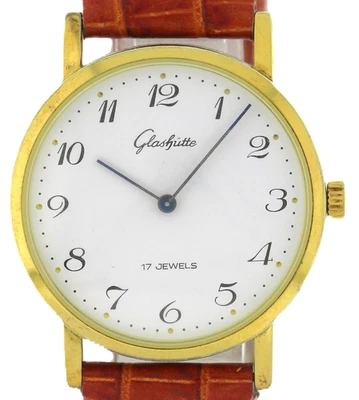 GLASHÜTTE  ARABIAN GENTS/ BAUHAUSSTIL KAL. 9-20 VERGOLDETE HERRENUHR 1980ER - Bild 1 von 4