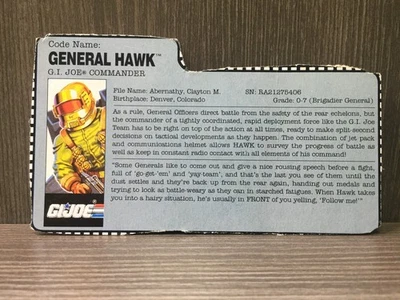 1991 GI JOE GENERAL HAWK v1 FILE CARD Hasbro Accessory Original Vintage #2 - Image 1 of 2