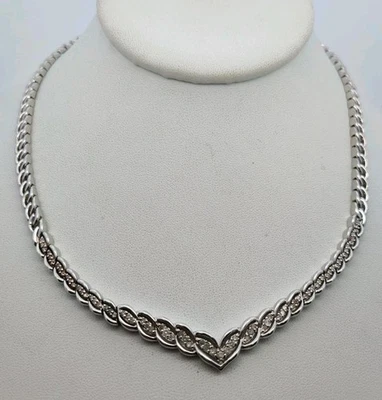 Designer "M" Sterling Silver Multi  Diamond Woven Design Necklace - Image 1 of 4