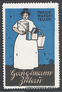 German poster stamp cinderella reklamemarken kitchen plates dishes J. KLINGER - Bild 1 von 2