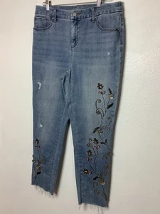 Chico’s So Slimming Girlfriend Ankle Jeans 10 Blumen verziert Boho Festival - Bild 1 von 20