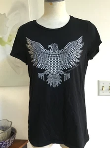 ARMANI EXCHANGE T-shirt donna basic paillettes aquila manica corta nera L - Foto 1 di 8
