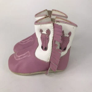 Botas de Vaquera de Cuero Cowbabies Talla 0-6 Meses S Rosa Pony Caballo Flecos - Imagen 1 de 12