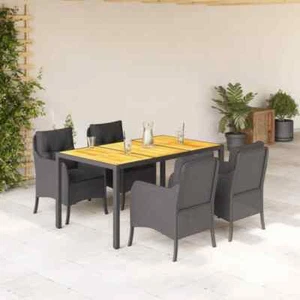 vidaXL 5 Piece Garden Dining Set with Cushions Black Poly Rattan - Picture 1 of 8