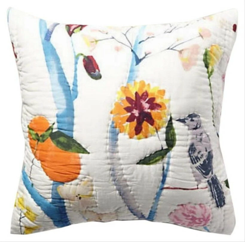 Garden Chinoiserie Euro Sham Par Flores Naturais Pássaros Caprichoso Alegre Novo na embalagem - Imagem 1 de 4