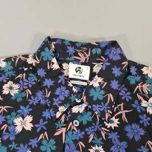 Paul Smith Mens Shirt Black Blue Large Floral Tailored Fit Long Sleeves Cotton - Picture 1 of 10