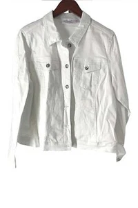 Quacker Factory Button Front Stretch Denim "Jeanne" Jacket White - Picture 1 of 1