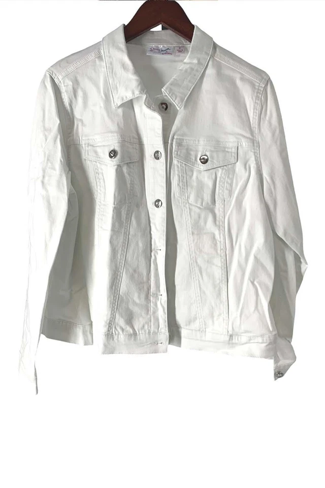 Quacker Factory Button Front Stretch Denim "Jeanne" Jacket White - Image 1 of 1