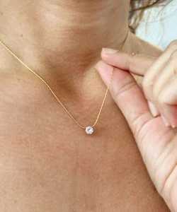 Round Cut Moissanite Pendant And Chain 14k Solid Yellow Gold Necklace 0.50ctw - Picture 1 of 10