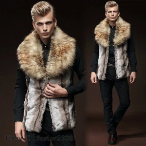 Chaleco de piel sintética para hombre cálido invierno calce ajustado chaleco ropa exterior abrigo grueso chaqueta - Imagen 1 de 18