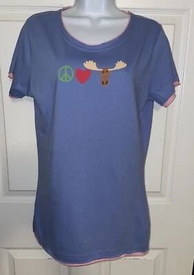 NWT Lazy One Juniors Sz XL Moose Graphic S/S Fitted Raglan Pajama T-Shirt Tee - Image 1 of 4