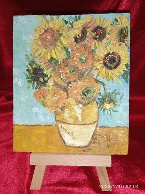 Vincent van Gogh Floral Art Paintings, Oil painting Sunflowers on blue. Replica - Image 1 of 4