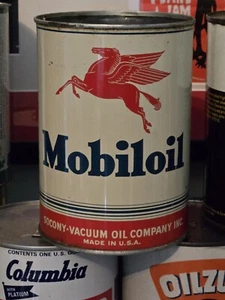 Mobiloil  1 Quart Metal Motor Oil Can Clean Empty W Pegasus - Picture 1 of 8