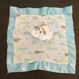 Lollypop Muslin Baby Lovey Blue Elephant Gray Whales Satin Security Blanket - Picture 1 of 6