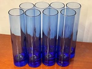 Vintage set of (8) Cobalt Blue Cylinder Bud Vase Champagne Flute Glasses - Picture 1 of 12