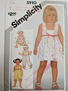 Dress Jumpsuit Romper Summer Girls 2 2T Simplicity 5910 Sewing Pattern UC FF - Picture 1 of 6