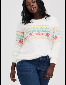 Torrid Fair Isle Skulls Hearts Fuzzy Yarn Pullover Sweater Multi 2XL 18-20 Multi - Bild 1 von 10