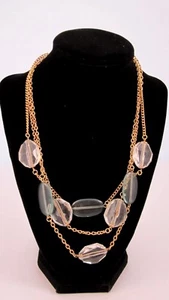 Beaded 3-Tier with Gold Tone Chain Necklace Oval Blue Clear Faceted Multi Strand - Picture 1 of 11