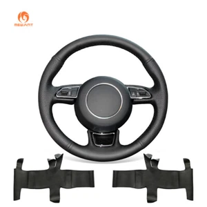 Hand-Stitched Black Leather Steering Wheel Cover for Audi A3 A4 A5 A6 A7 S6 S7 - Picture 1 of 8