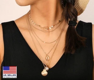 Fashion Women Jewelry Necklace Multilayer Shell Pearls Beads Choker Pendant 1239 - Picture 1 of 4