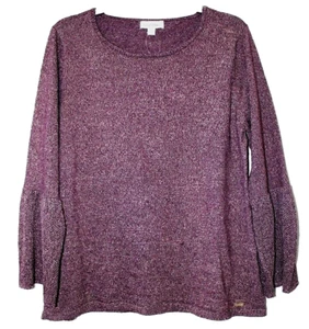 Calvin Klein Flare Cuff Gold Sparkle Blouse Top Purple Aubergine Size L NWT - Picture 1 of 6