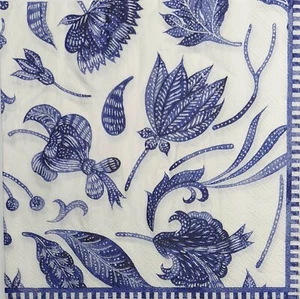 TWO Individual Paper Lunch Decoupage Napkins - 1969 European Blue Foliage - Picture 1 of 2