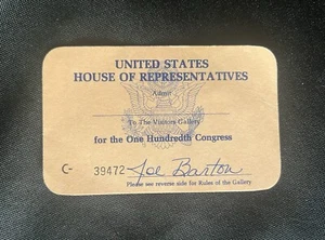 Autograph US House of Representatives Gallery Pass Rep Joe Barton (R-Tex) - Picture 1 of 2
