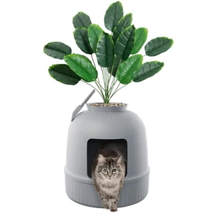 Litter Box Cat with Faux Plant & Scoop, Hidden Enclosure Litter Tray - Picture 1 of 13