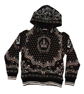DOLCE & GABBANA Kids Sweatshirt Black Bandana Print Cotton Full Zip s. 8 $400