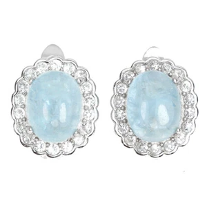 925 Sterling Silver Earrings Oval Aquamarine 9x7mm Topaz Gemstone Jewelry - Picture 1 of 9