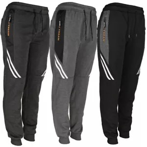 Men's Fashion Joggers Draw String Sports Sweat Pants, Striped, Zipper Pockets - Picture 1 of 4