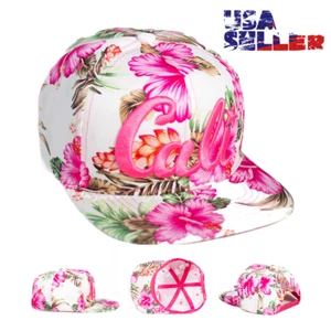 Tropical Snapback Hat Flat Bill Adjustable Baseball Cap CALI Hawaiian Floral - Picture 1 of 6